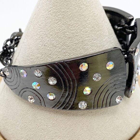 Dolce Vita Panel Bracelet Rare Rhinestone Piece 80s 90s French Designer 6.5-7.75 - Picture 4 of 10